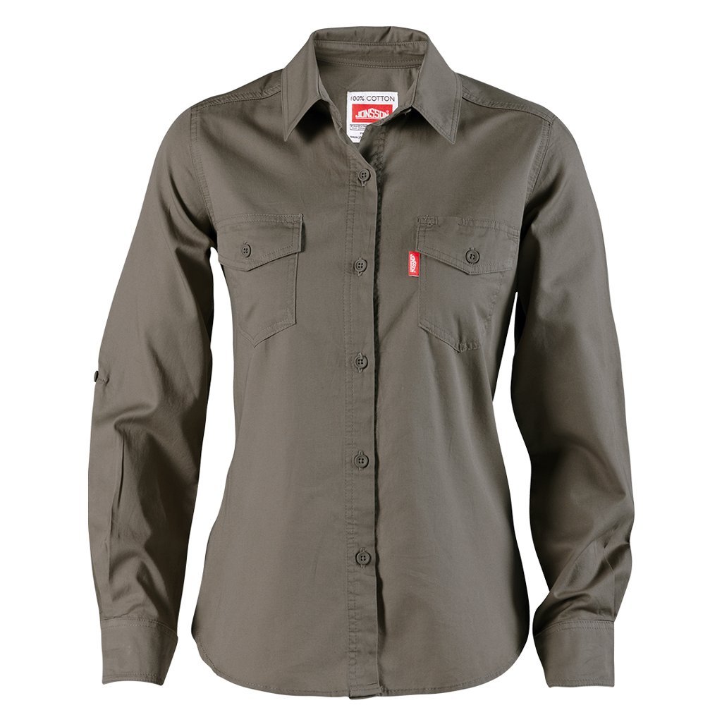 Jonsson 100% Cotton Women's Long Sleeve Shirt FATIGUE Jonsson 100% Cotton Long Sleeve Shirt - Image 1