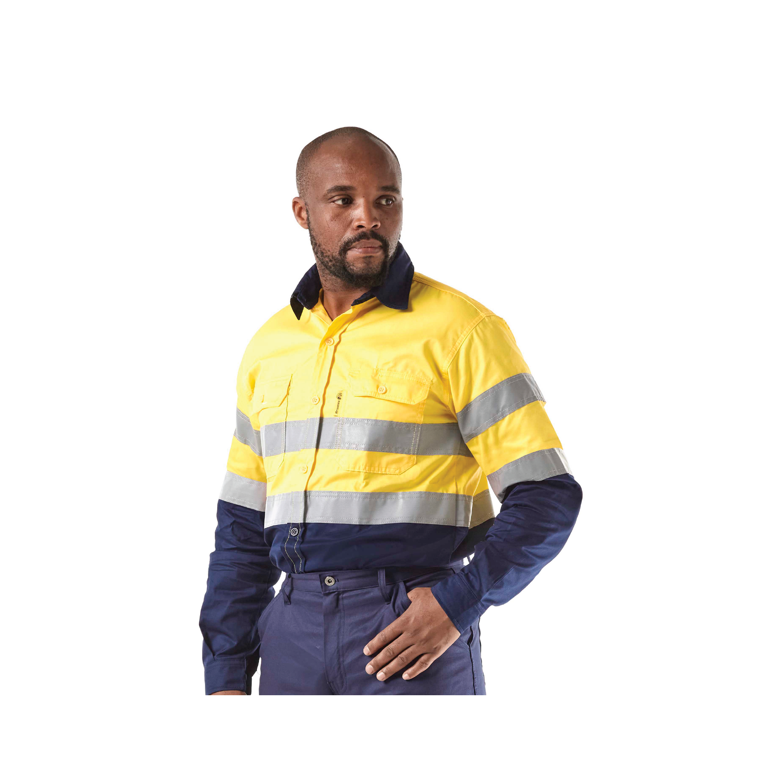 Dromex-Reflective-Ventilated-Long-Sleeve-Shirt-Yellow-Navy Dromex Reflective Orange/Navy Or Lime/Navy Or Navy Ventilated Long Sleeve Shirt - Image 1