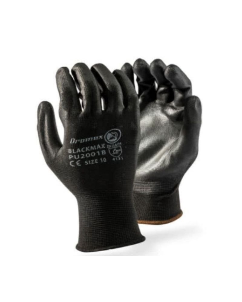 INSPECTORS-GLOVES-1 Dromex Nylon Black Pu Palm Coated On Black Knitted Shell Size 7 10 - Image 1