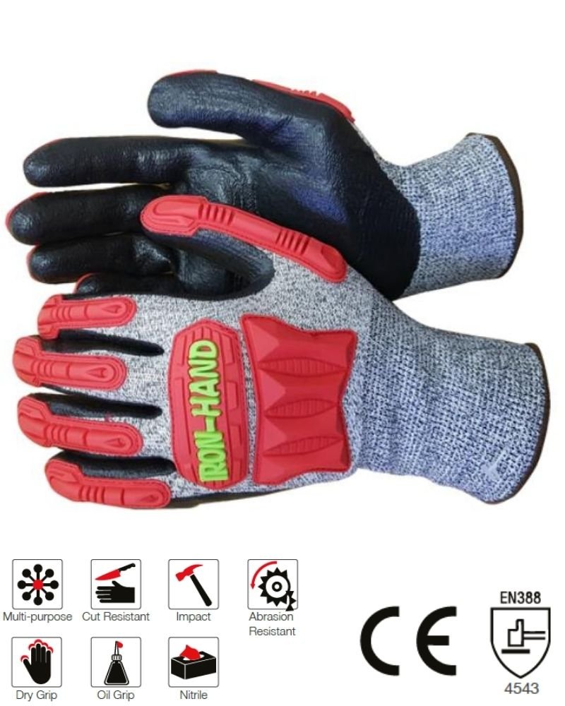 IRON-HAND-1 Iron Hand Knuckle Nitrile Palm Size 8 11 Cut Level 5 High Impact Protection Relieves Fatigue - Image 1