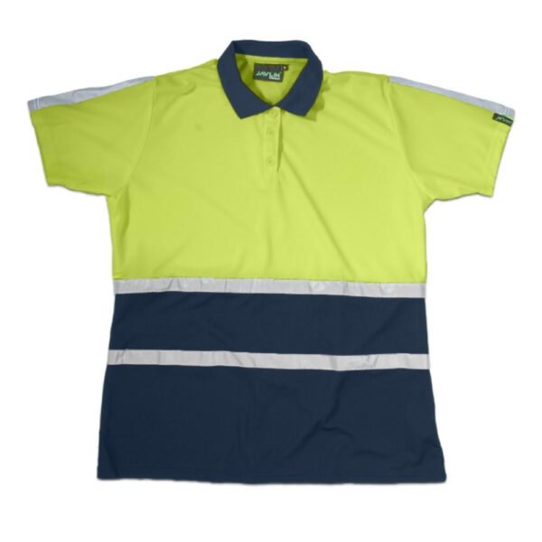 Javlin Flu Lime & Navy Or Flue Orange & Navy Or Flu Pink & Navy Hi Viz Bi Colour Polo Shirt S / S 20Mm Silver Ref. Tape [W2022] 100% Softex Polyester
