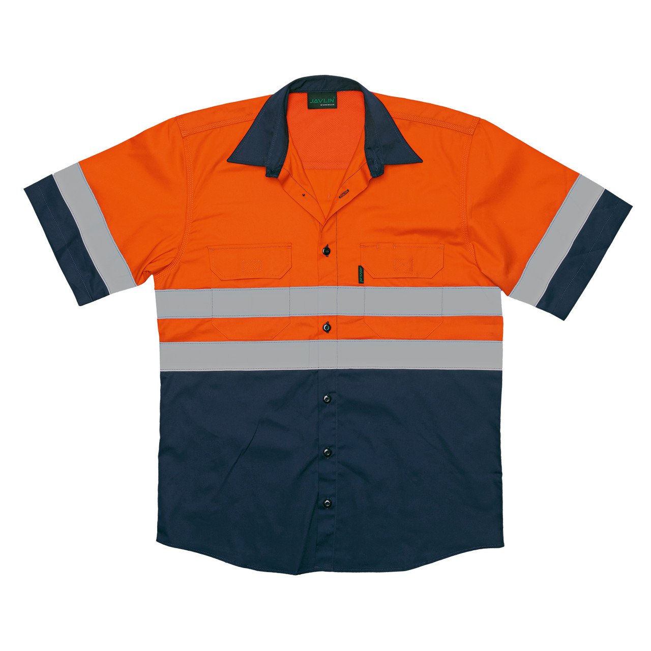 Javlin Navy-Orange Shirt With Vented Back 100% COTTON Javlin Navy & Orange / Navy & Yellow Shirt S/S With Vented Back - Image 1