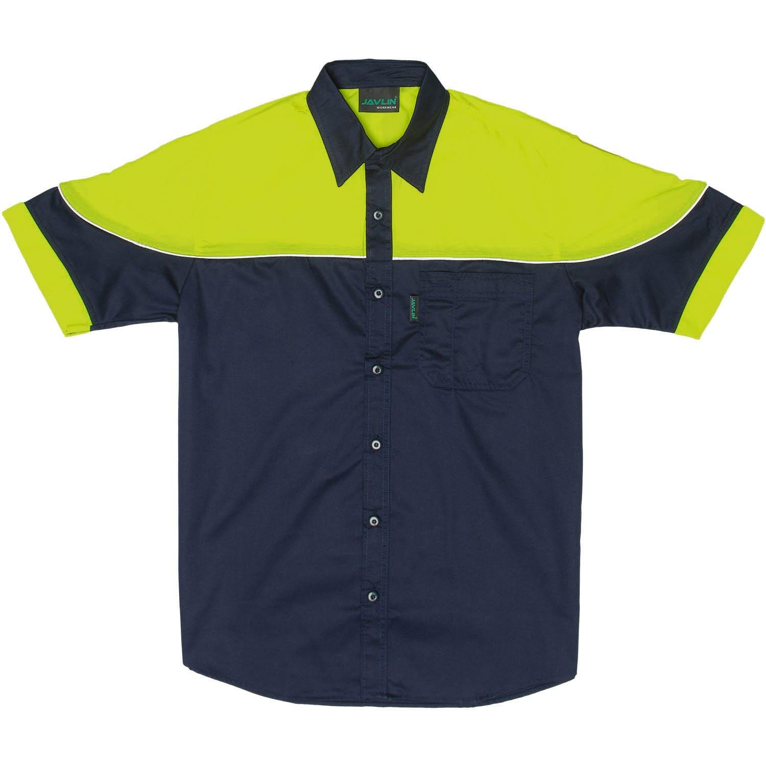 Navy-Lime-Shirt 60% COTTON-40% POLYESTER 145g-m2 Navy & Orange / Navy & Lime Shirt 60% Cotton /40% Polyester 145G/M2 - Image 1