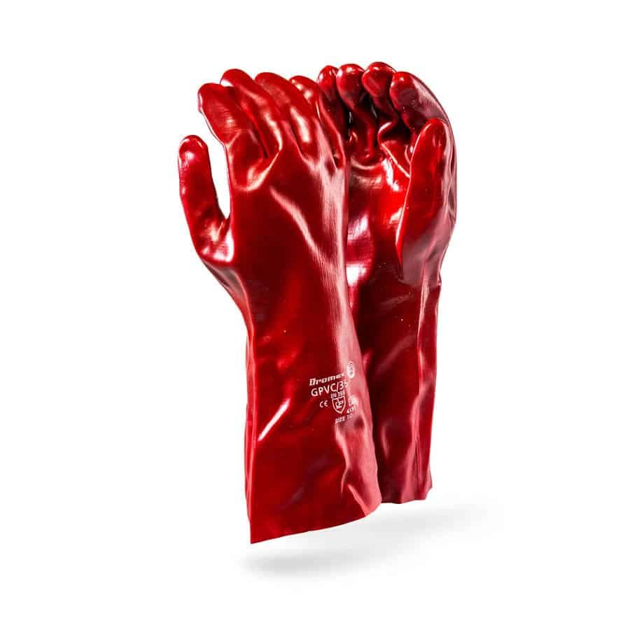 dromex_gloves_PVC35 Pioneer Red Pvc 35Cm Open Cuff Terry Palm - Image 1