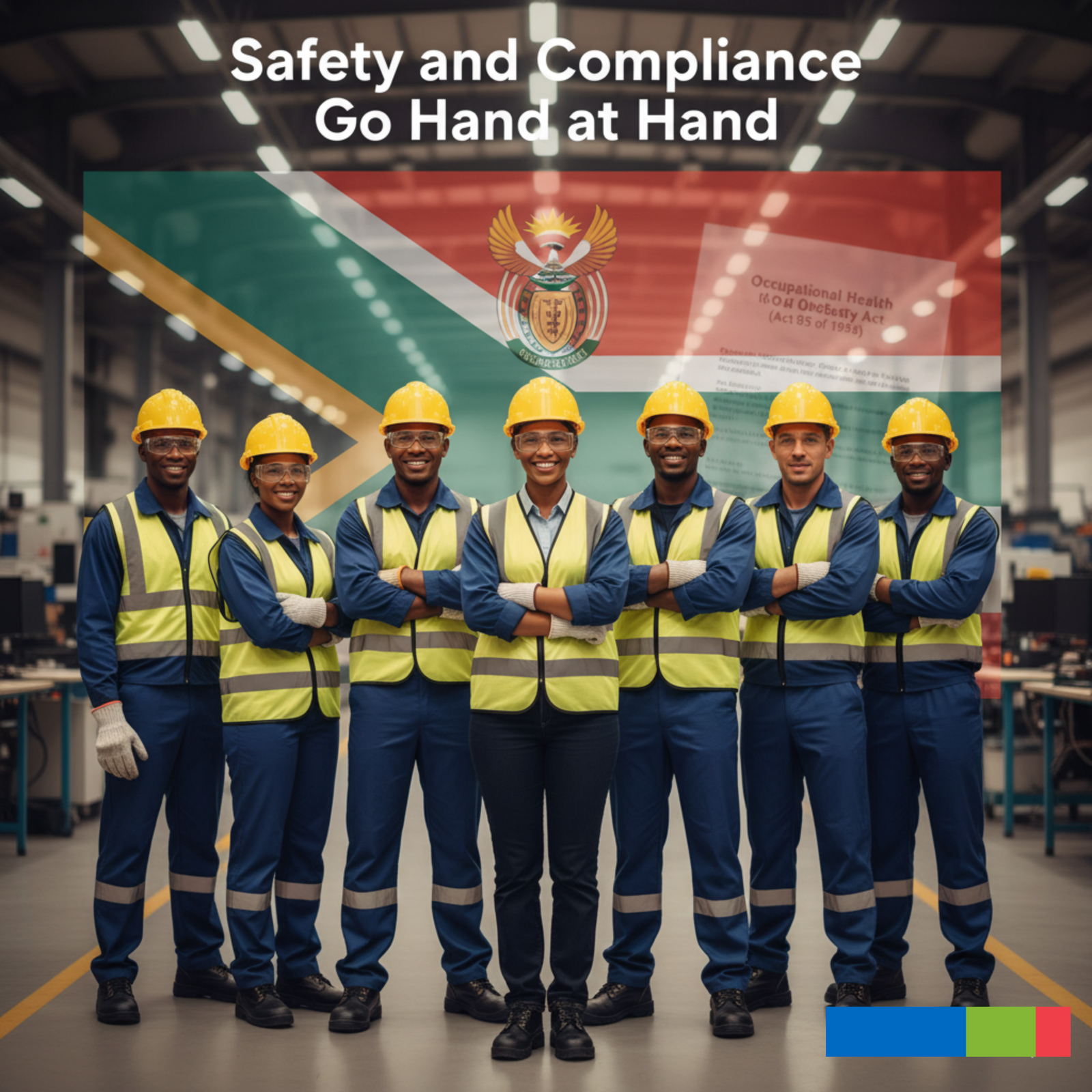 Don’t Risk It: Why Proper PPE Is Your Best Defence Against Workplace Injuries and Legal Trouble 1 The image effectively represents workplace safety, compliance with the OHS Act, and the diversity of the South African workforce.