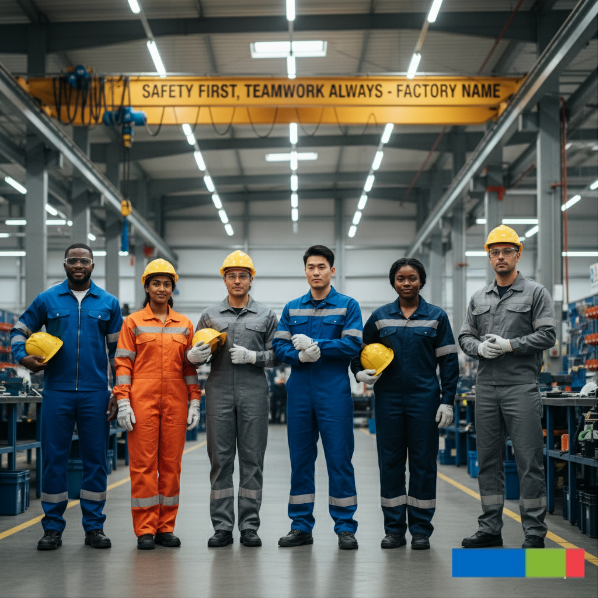 Diverse group of South African workers showcasing workplace safety in two-piece conti-suits and one-piece boiler-suits.
