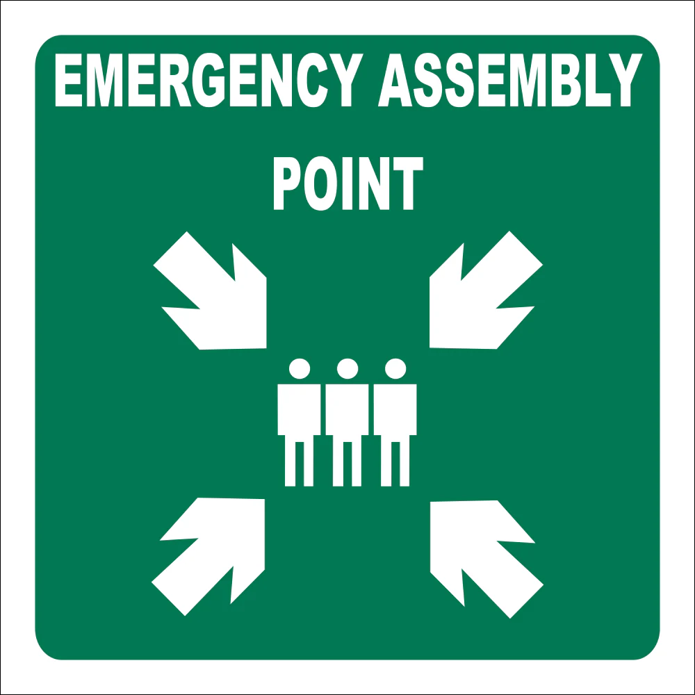 GA 26 - Emergency Assembly Point GA 26 - Emergency Assembly Point. Signs are manufactured to order, delivery in 7-10 business days. - Image 1