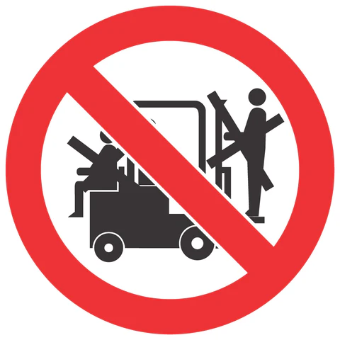 PV 29 - Lifting On Fork-Lifts Prohibited. Signs are manufactured to order, delivery in 7-10 business days.